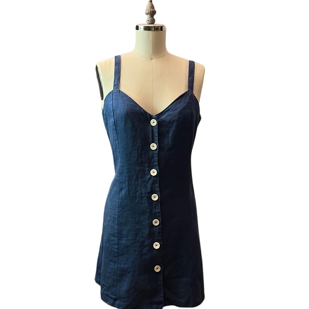 Cotton linen Blue Short Dress
